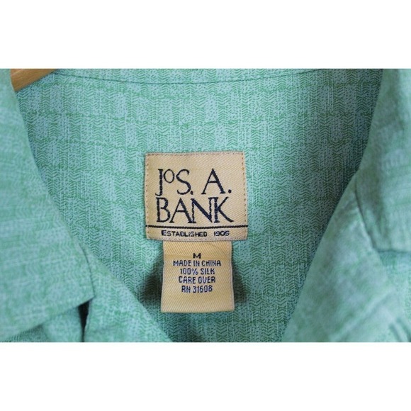 Jos A Bank Palm Tree Green Short Sleeve Button Down Shirt Size Medium Silk - Picture 3 of 7